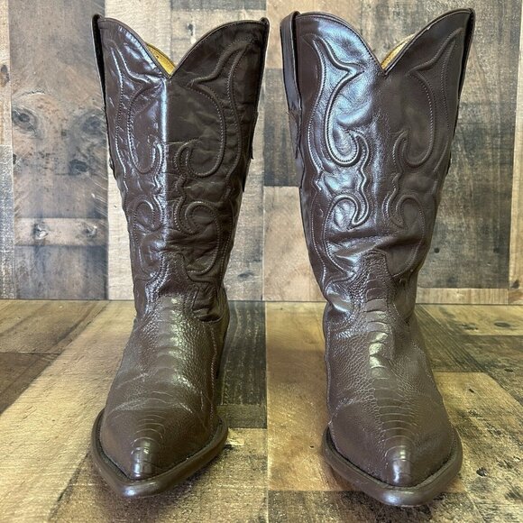 Los Altos Vintage Handmade Ostrich Leg Brown Cowboy Boots Mens 9 D - Picture 6 of 12